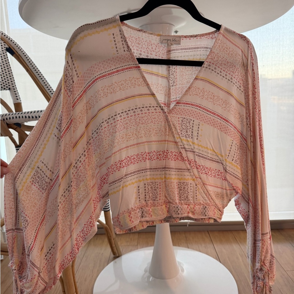 Juniper Blu Cream and Red Striped Blouse